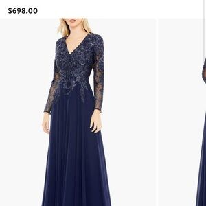 Beaded Bodice Long Sleeve A-Line Gown